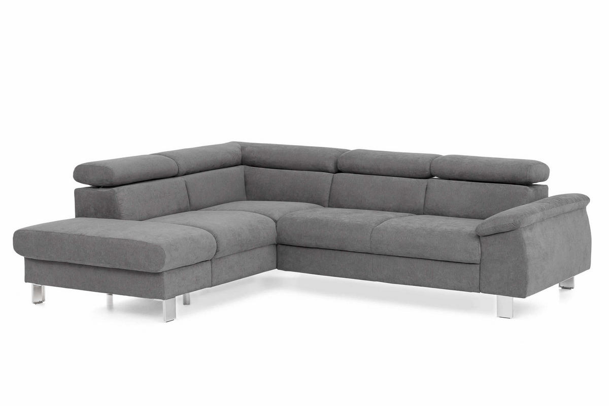 ECKSOFA mit Schlaffunktion und Bettkasten - Chromfarben/Grau, Holz/Textil (249/207cm) - Cotta