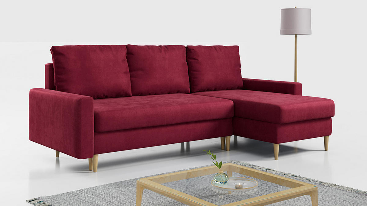 ECKSOFA Lang Velvet Rot - Rot/Braun, Holz/Textil (220/140cm) - MKS