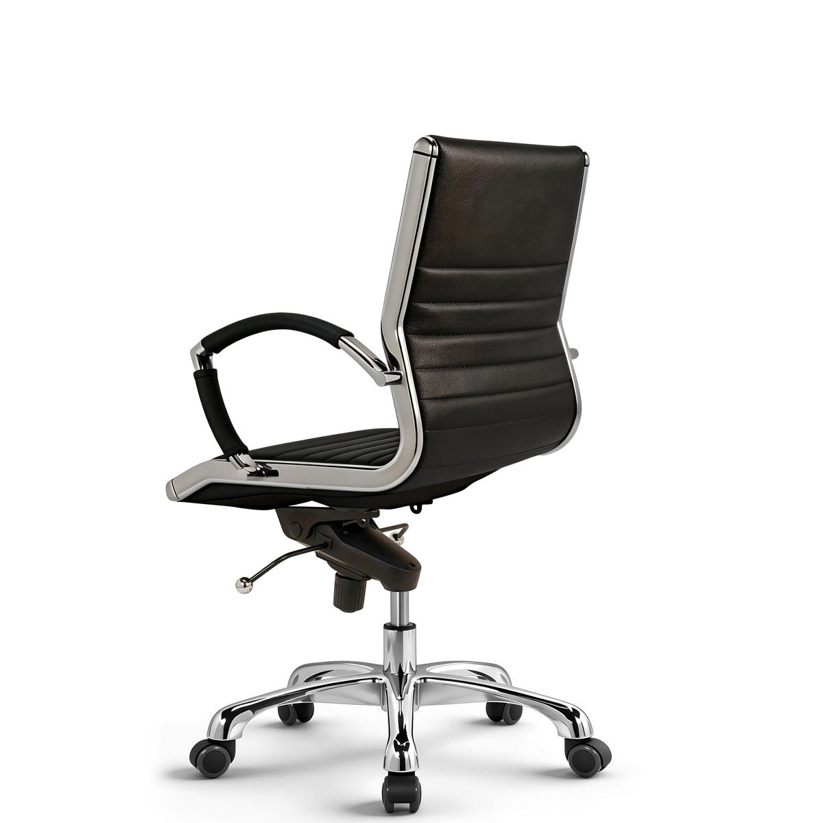DREHSTUHL Montreal Echtleder Schwarz – ergonomisch, 150 kg belastbar, Sitzhöhe 52-64cm - Schwarz Hochglanz, Leder/Metall (60/106/60cm) - Versee