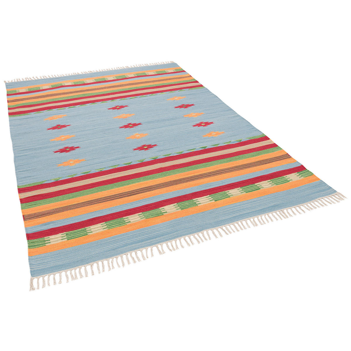 BAUMWOLLE NATUR KELIM TEPPICH LINA STRIPES - Blau, Textil (120/180cm) - Pergamon