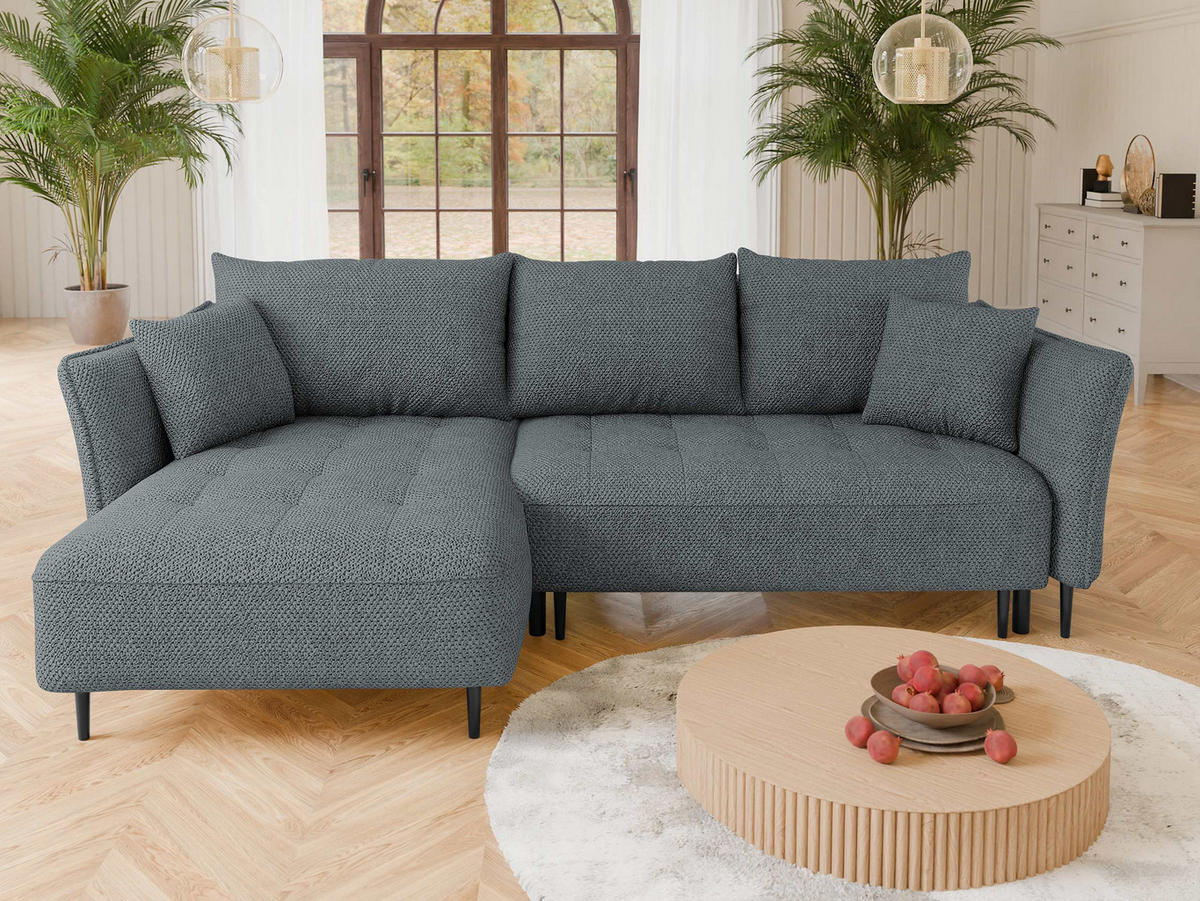 ECKSOFA Bari, Seite: Links - Dunkelgrau/Schwarz, Holz/Textil (276/158cm) - MIRJAN24