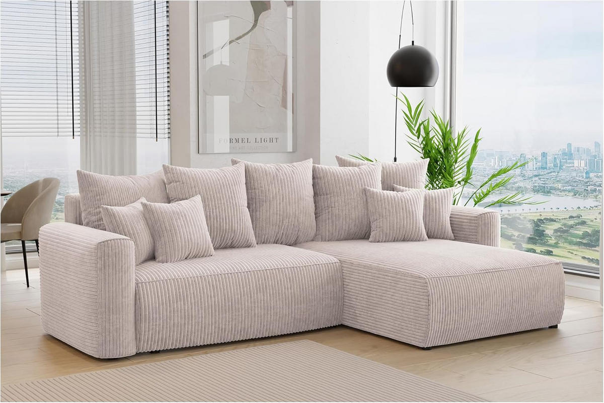 ECKSOFA BALI L - Creme/Schwarz, Holzwerkstoff (260/160cm) - Meblini