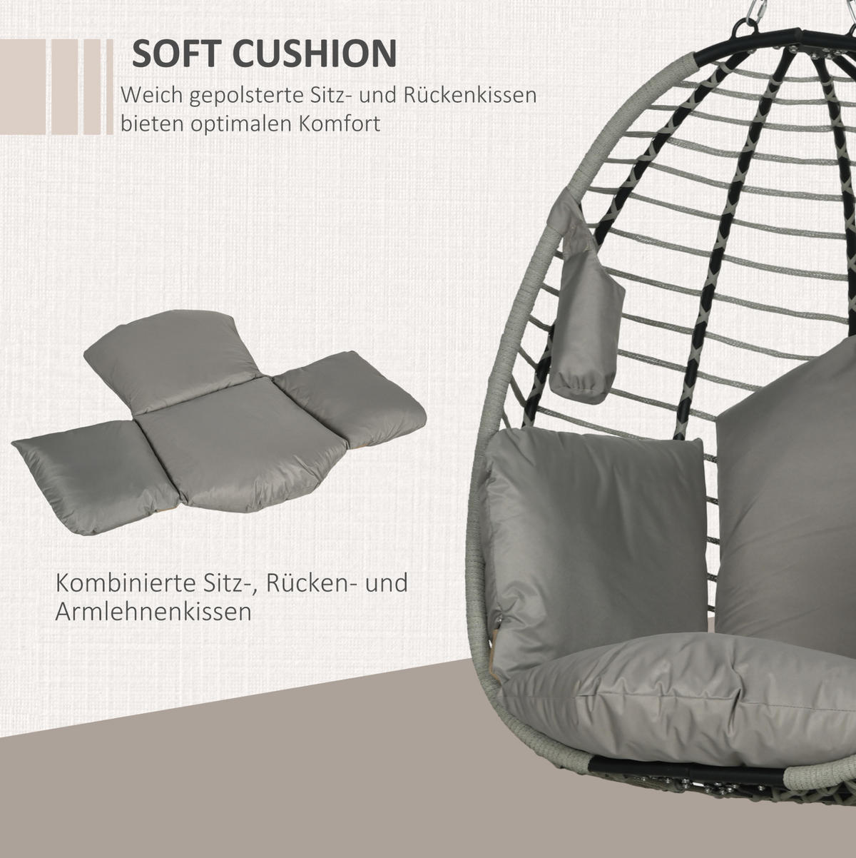 HÄNGESESSEL aus Stahl 110x100x188 cm in Grau mit klappbarem Sitzkorb - Grau, Metall (100/188/110cm) - Modfu