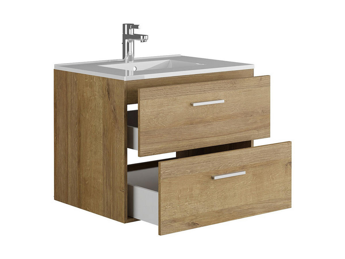 EINZELWASCHTISCH - 60 cm x 45 cm - Holz, Platte, Keramik - Naturfarben Hell - KAYLA - Naturfarben, Keramik/Holz (60/47/45cm) - Vente-Unique