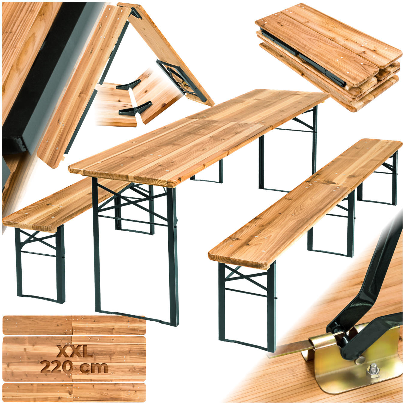 BIERZELTGARNITUR Ralf,Holzlackierung mit Klarlack,braun - Braun, Naturmaterialien/Holz - tectake