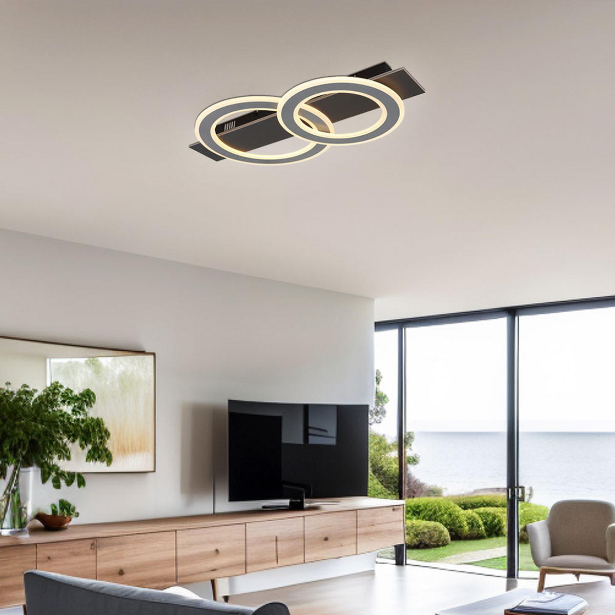 LED DECKENLEUCHTE JAYDEN Schwarz Grau Gebürstet - Schwarz, Metall (63/35/7cm) - Globo Lighting