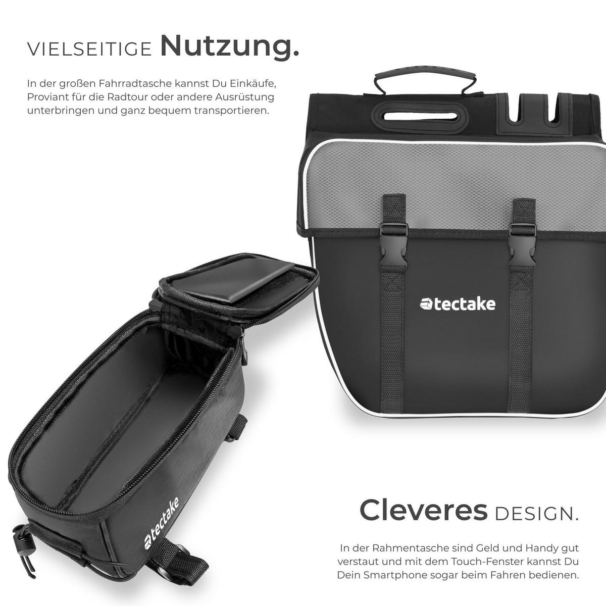 FAHRRADTASCHE Georg mit Fahrradrahmentasche, wasserabweisend und robust, schwarz - Schwarz, Textil (10/10.5/20.5cm) - tectake