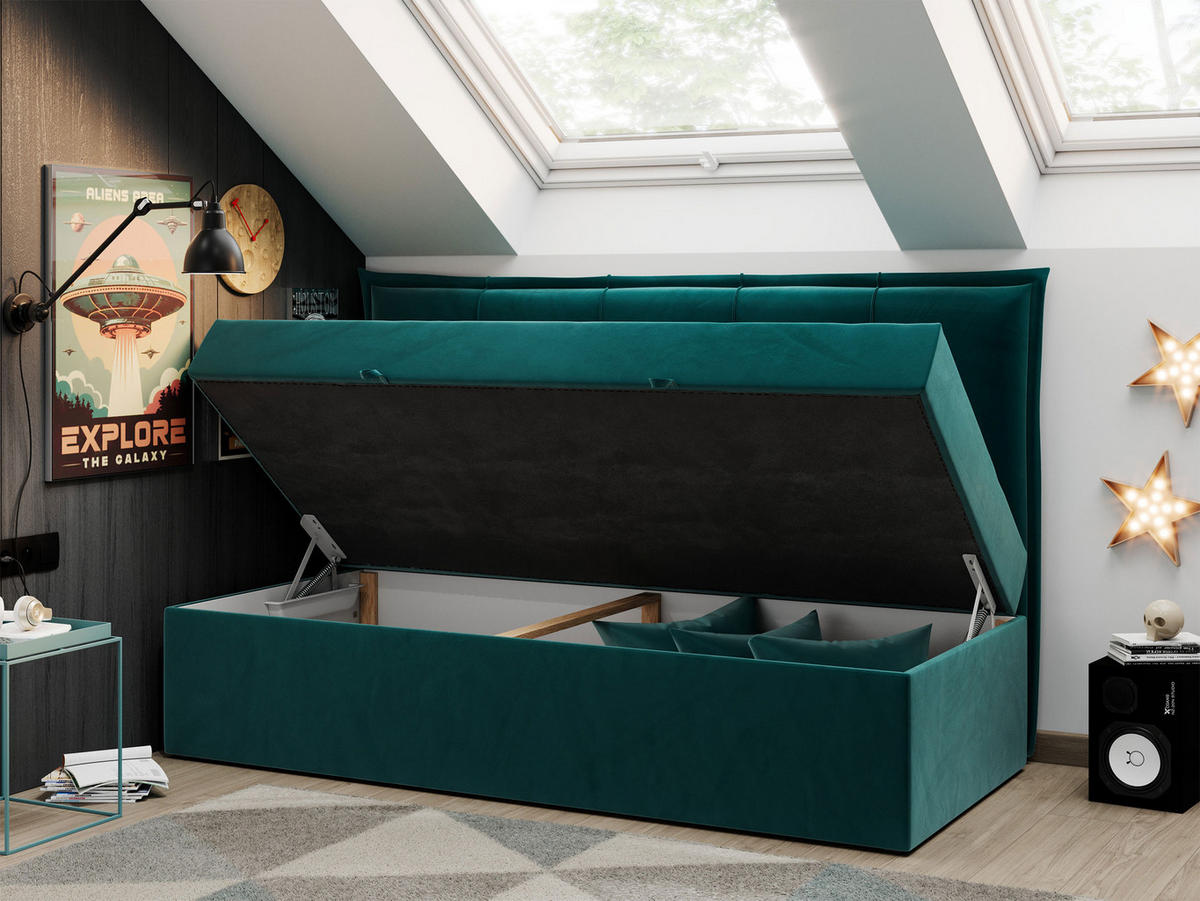 BOXBETT BANCO 90/200 Dunkelgrün Velvet - H3 - Dunkelgrün, Holz/Textil (90/200cm) - MKS