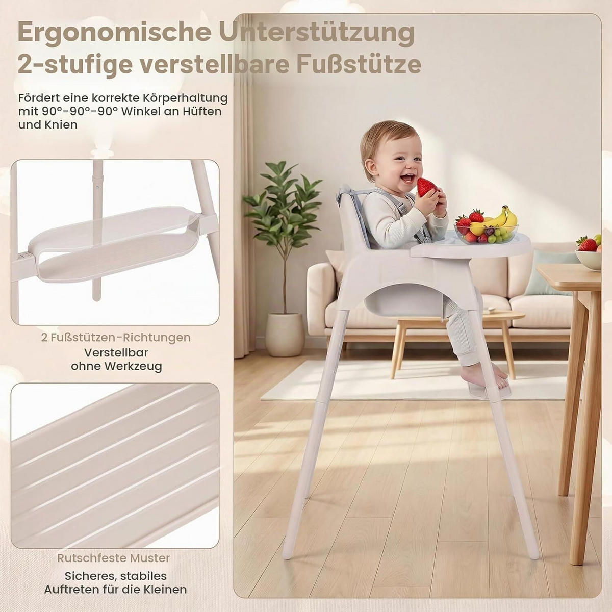 KINDERHOCHSTUHL aus Metall beige - Beige, Metall (56/56.5/46cm) - COSTWAY