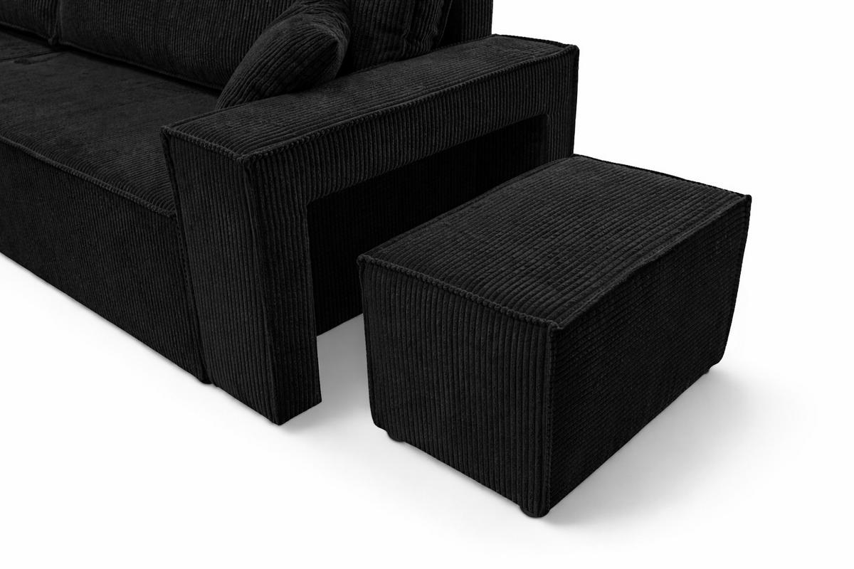 ECKSOFA Mit Schlaffunktion Und Pouf, Cordstoff Poso, Schwarz, Links, Best L Mit Pouf - Schwarz, Holz (244/145cm) - Kaiser Möbel