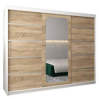SCHWEBETÜRENSCHRANK 200/250/62 3-türig - Silberfarben/Weiß, Holz/Kunststoff (250/200/62cm) - Abiks Möbel