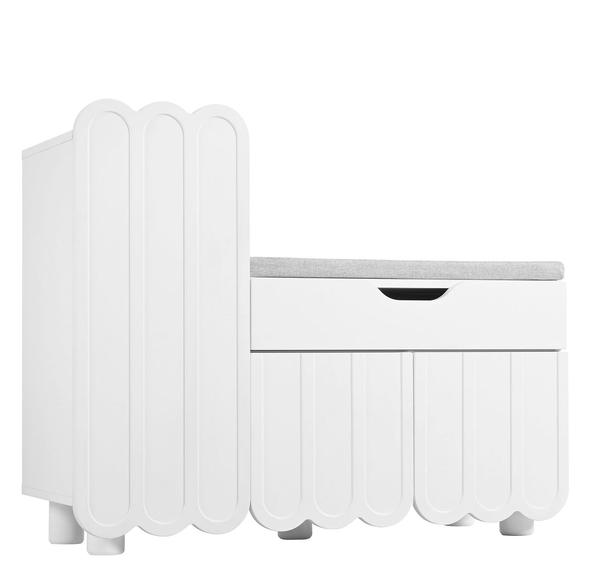 SCHUHSCHRANK 90/35/74,5 cm in Weiß mit Sitzpolster und Schublade - Weiß, Holzwerkstoff (90/74.5/35cm) - Flora Grace