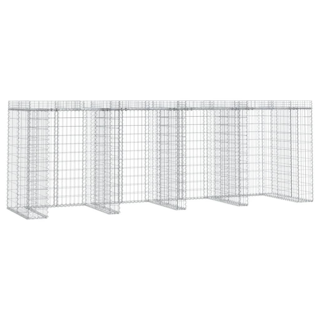 4ER Gabionen Mülltonnenbox ESOL mit Dach | 120x350x91cm | Für 4 Tonnen - Silberfarben, Metall (350/120/91cm) - DELUKE