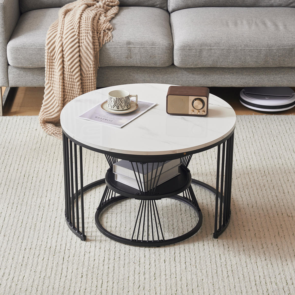 COUCHTISCH Nesting 2er-Set Schwarz/Weiß - Weiß, Metall (115/45/45cm) - ComfortXL