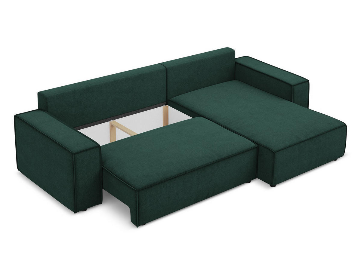 ECKSOFA mit Schlaffunktion Strukturstoff Stoff Grün - Dunkelgrün/Schwarz, Kunststoff/Textil (290/185cm) - Makamii