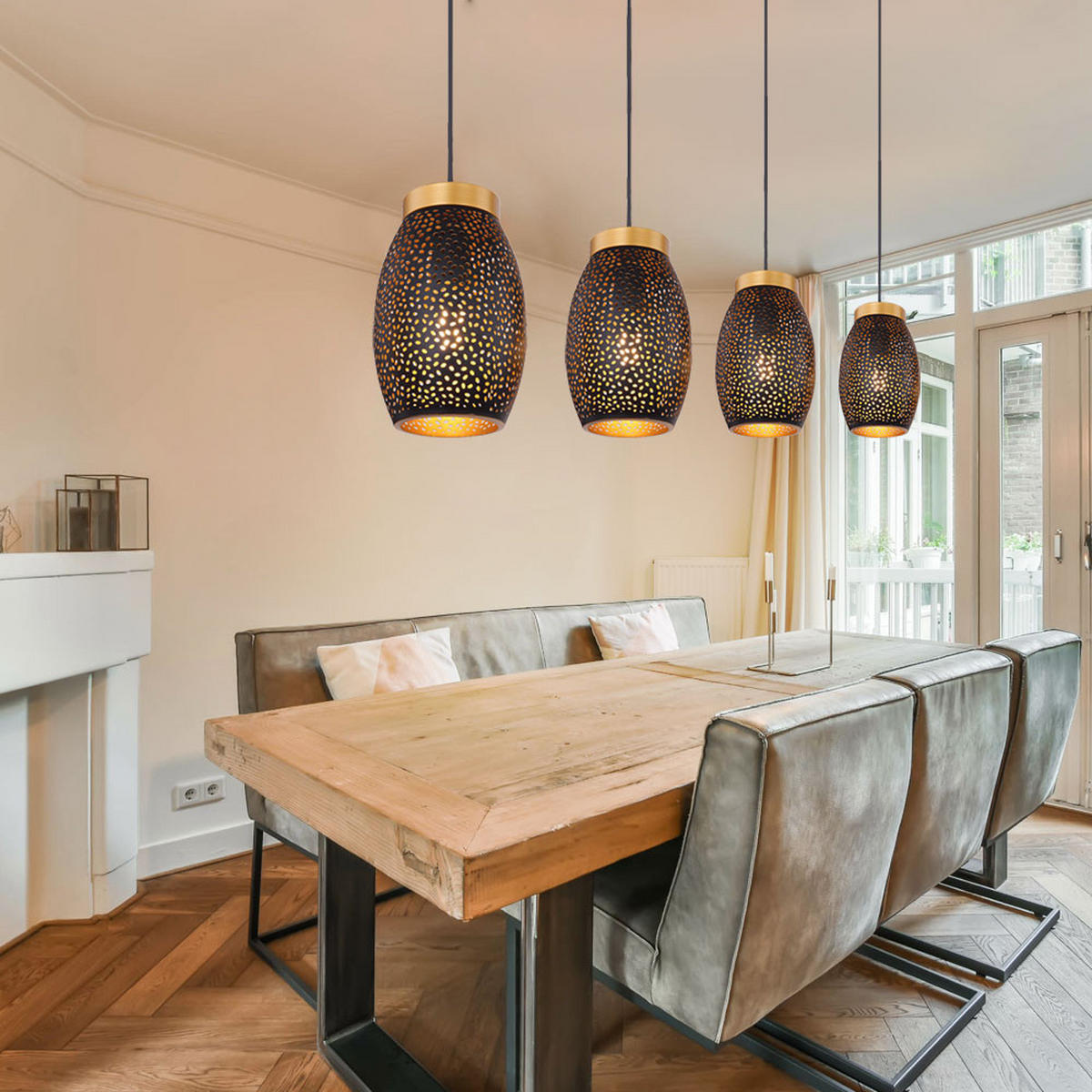 LED HÄNGELEUCHTE Metall Schwarz Gold - Schwarz, Metall (90/15/120cm) - Globo Lighting