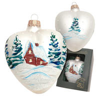 CHRISTBAUMSCHMUCK Herz mit Verschneitem Haus Silberfarbig 9cm (Glas / 1 Stk.) - Silberfarben, Glas (9/9/3cm) - Krebs Glas Lauscha