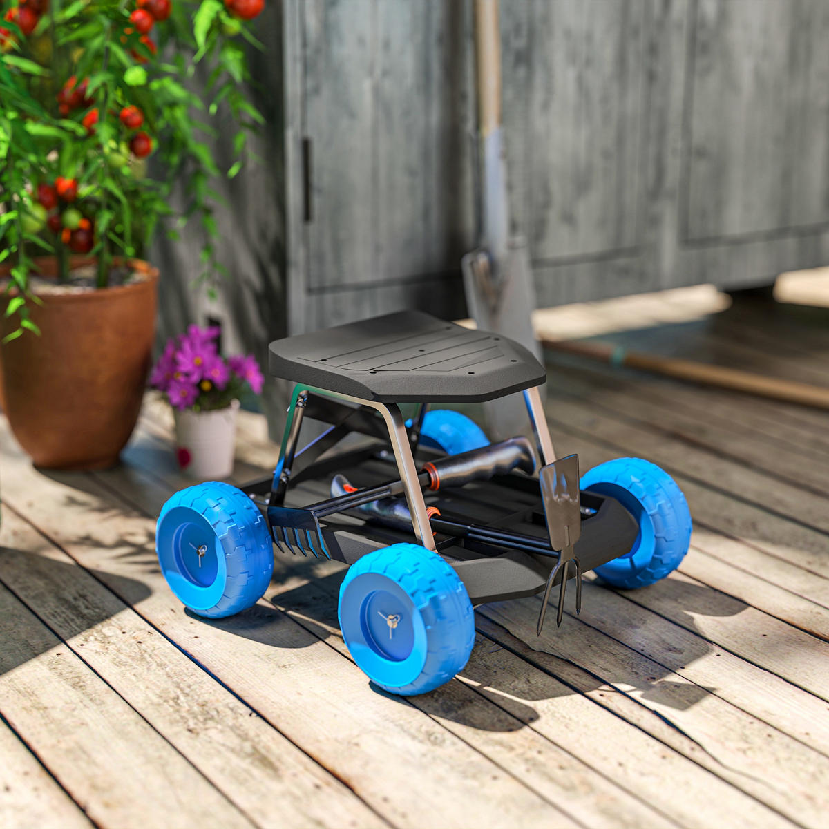 GARTENROLLSITZ DE-13789 mit Werkzeugablage Blau - Blau, Kunststoff (49/32/50cm) - ComfortXL
