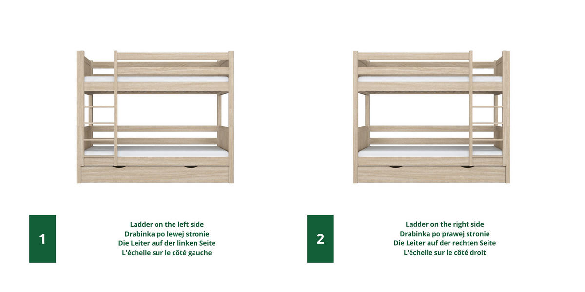 ETAGENBETT N02 mit Matratzenschublade Sonoma Eiche 120/190 - Sonoma Eiche, Naturmaterialien/Holz (120/190cm) - N-Wood
