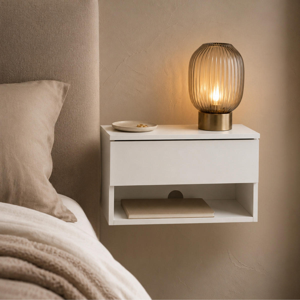 WAND-NACHTTISCH mit Schublade und Regal 40/30/21,5 cm - Weiß, Holzwerkstoff (30/21.5/40cm) - SCENA LIVING