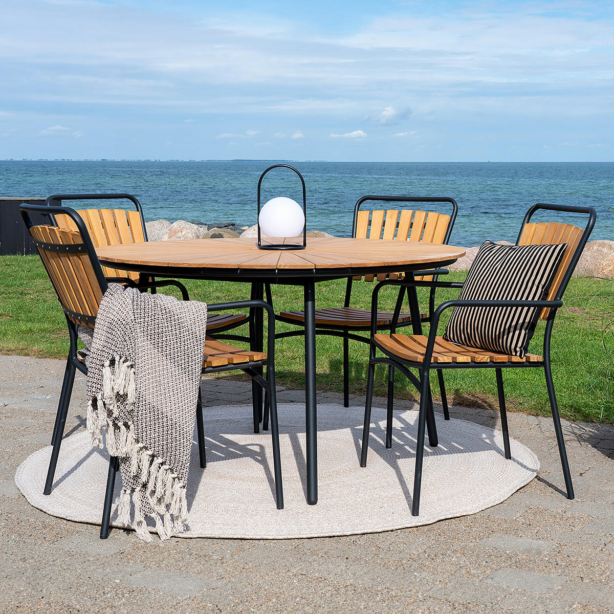 GARTENTISCH - Rund - Schwarz / Braun - Stahl - 130 x 74 x 130 cm - Schwarz/Braun, Holz/Metall (130/130/74cm) - home24