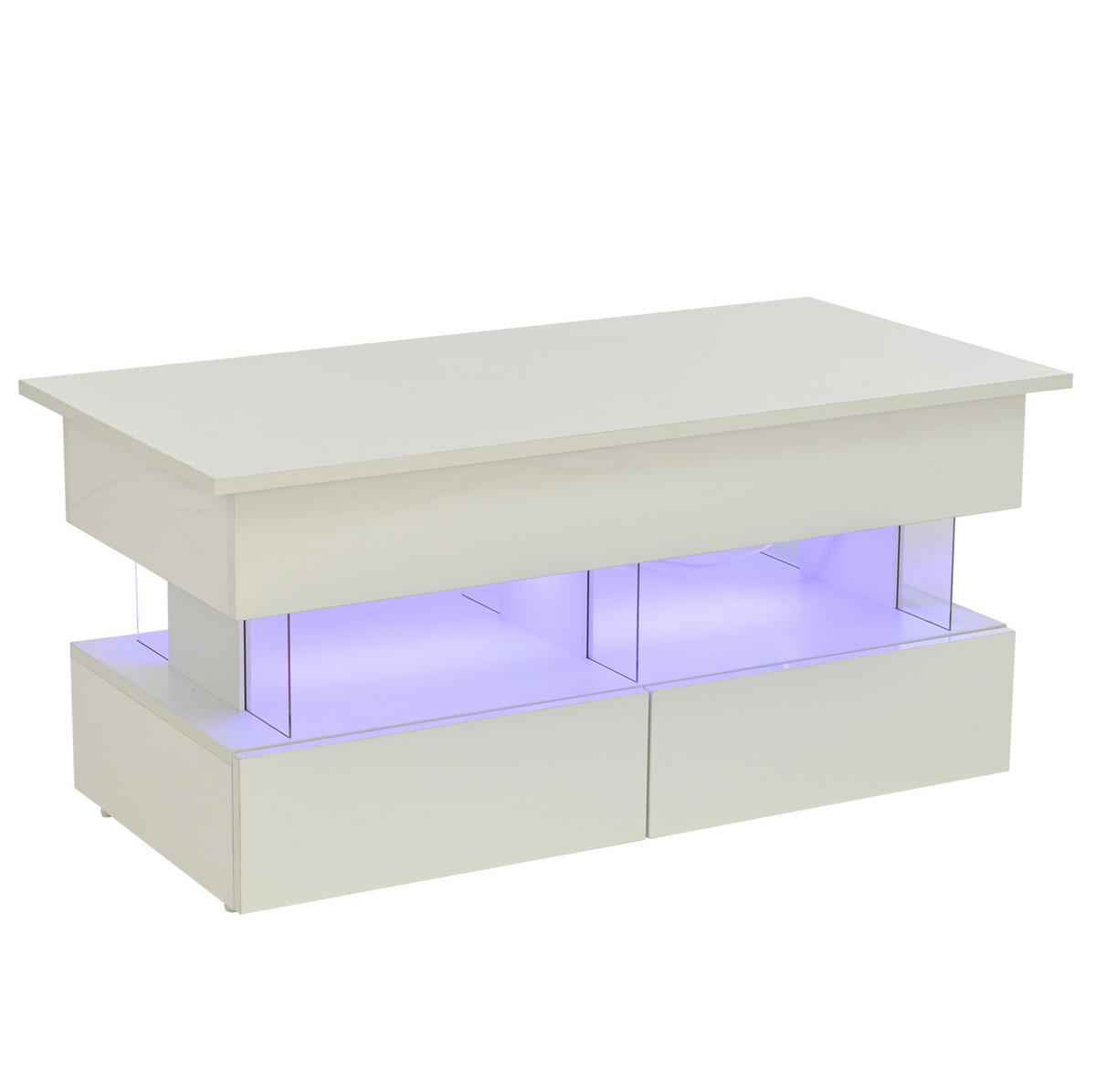 KONFERENČNÍ stolek, 100/50/46 cm bílý, výškově nastavitelný s LED a úložným prostorem - bílá, kompozitní dřevo (120/50/46cm) - BEAOK