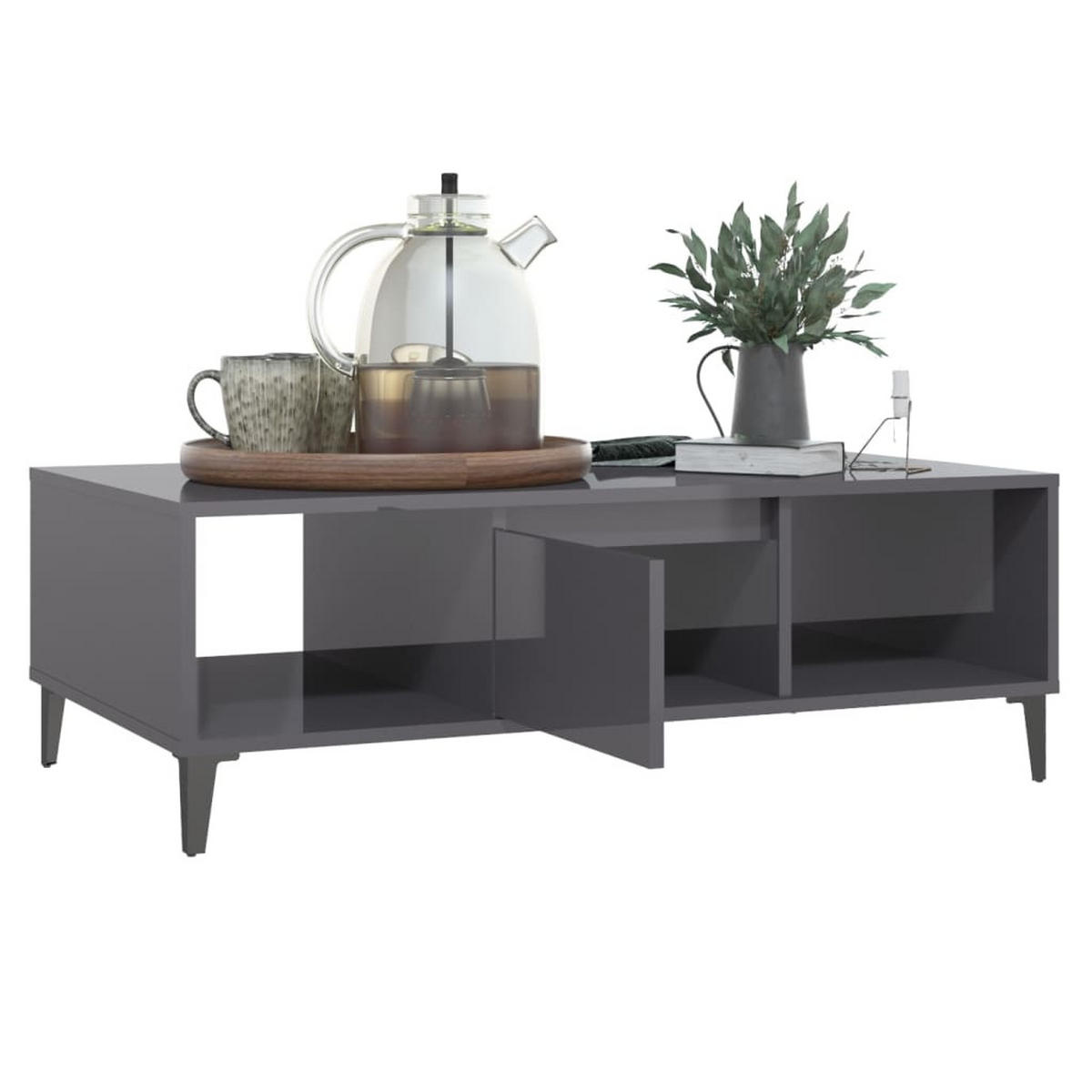 COUCHTISCH Hochglanz-Grau 103,5x60x35 cm Holzwerkstoff - Grau, Holzwerkstoff (103.5/60/35cm) - furnicato