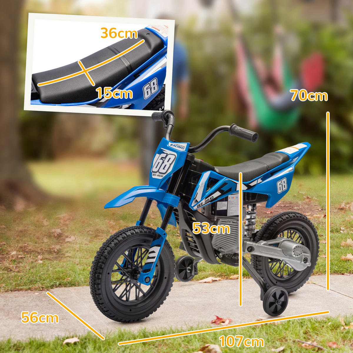 ELEKTRO-MOTORRAD DE-06221 12V mit Trainingsrädern und Musik Blau - Blau, Kunststoff/Metall (107/56/70cm) - ComfortXL