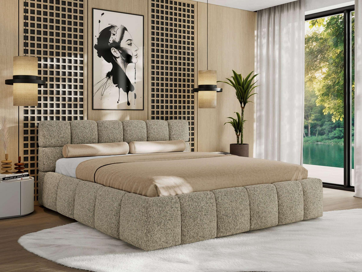 POLSTERBETT NIRA CLASSIC 160/200 - Dunkelbeige Strukture - ohne Matratze - Taupe, Textil (160/200cm) - MKS