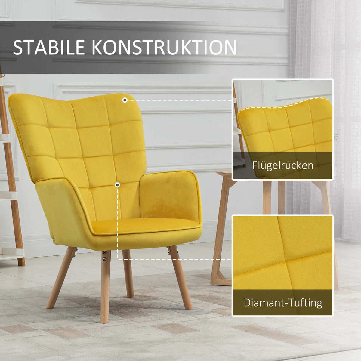 SESSEL mit Samtoptik, Gelb - Gelb, Textil (71/101/76cm) - HOMCOM