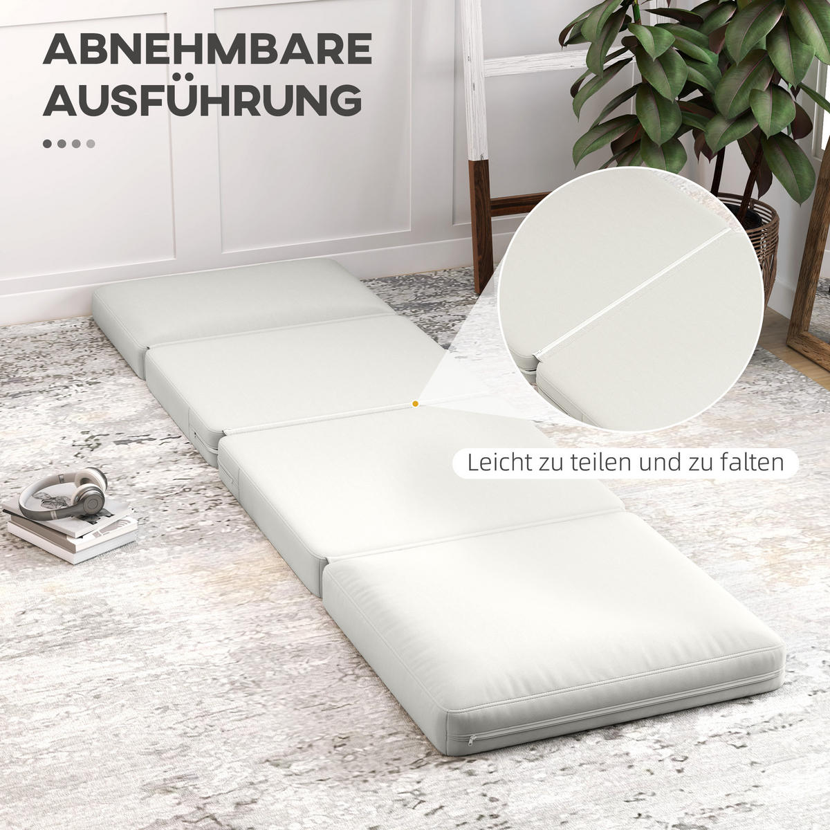 BODENSOFA 3-in-1, bis 240 kg belastbar, Cremeweiß - Weiß, Kunststoff (268/18/75cm) - HOMCOM