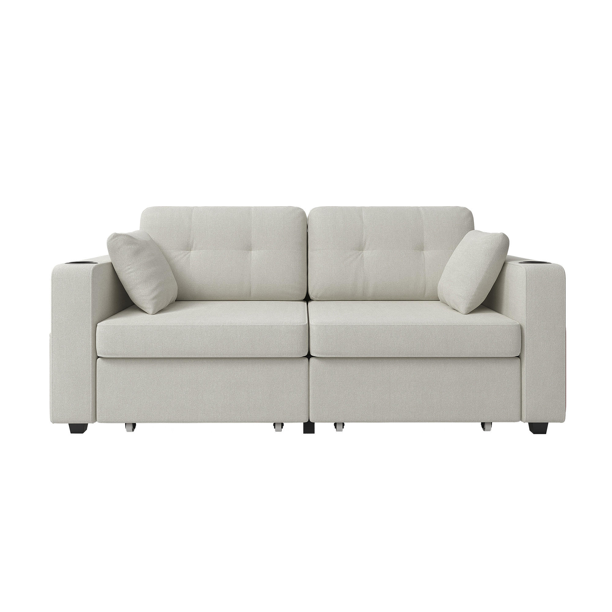 2-SITZER SOFA Chenille Beige mit 2 Stauraumschubladen, USB, Getränkehaltern und Seitentaschen - Beige, Textil/Metall (172/82/75cm) - WISHDOR