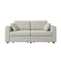 2-SITZER SOFA Chenille Beige mit 2 Stauraumschubladen, USB, Getränkehaltern und Seitentaschen - Beige, Textil/Metall (172/82/75cm) - WISHDOR