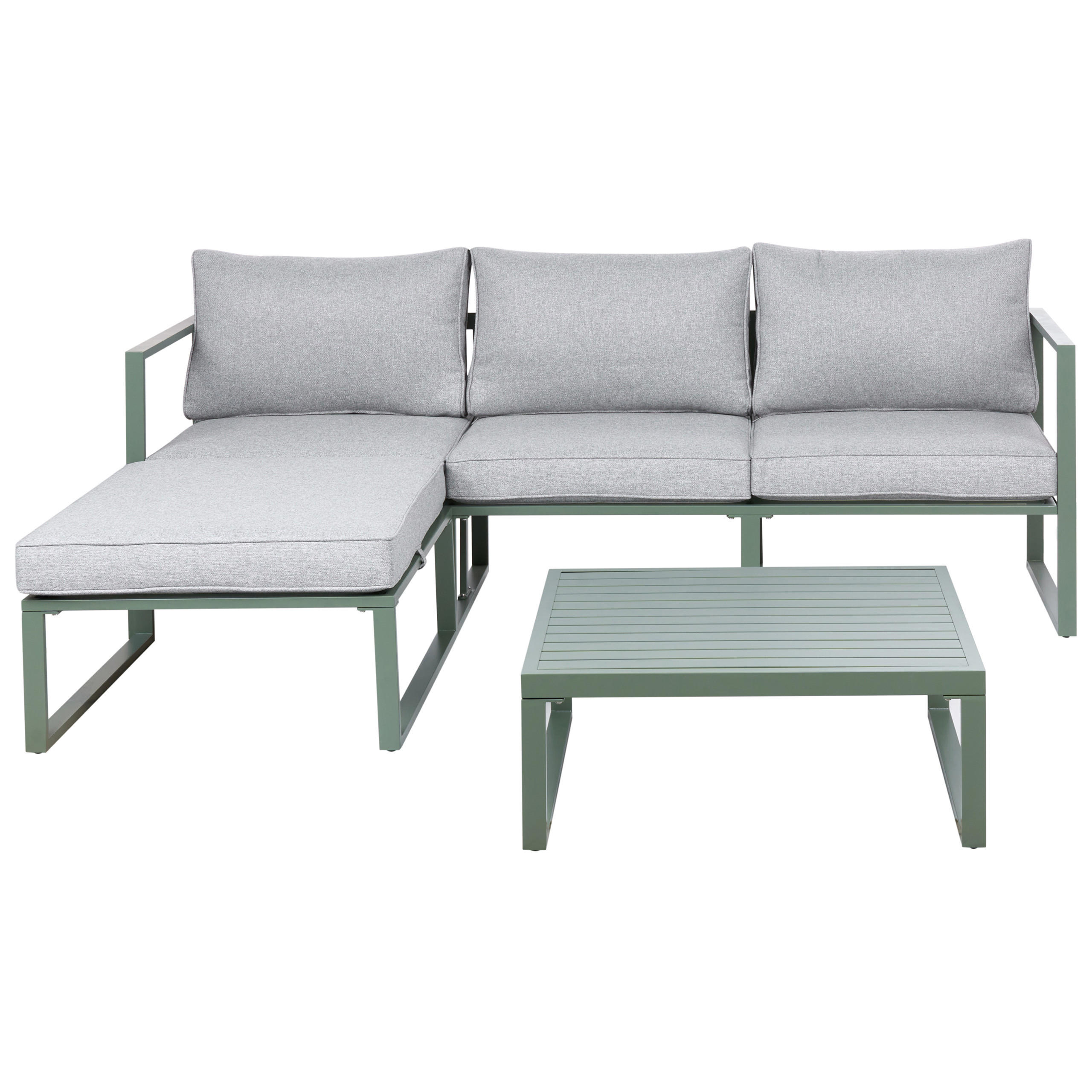 GARTEN-ECKSOFA mit Tisch 3-Sitzer Metall Grün Olang - Hellgrau/Grau, Metall - Beliani