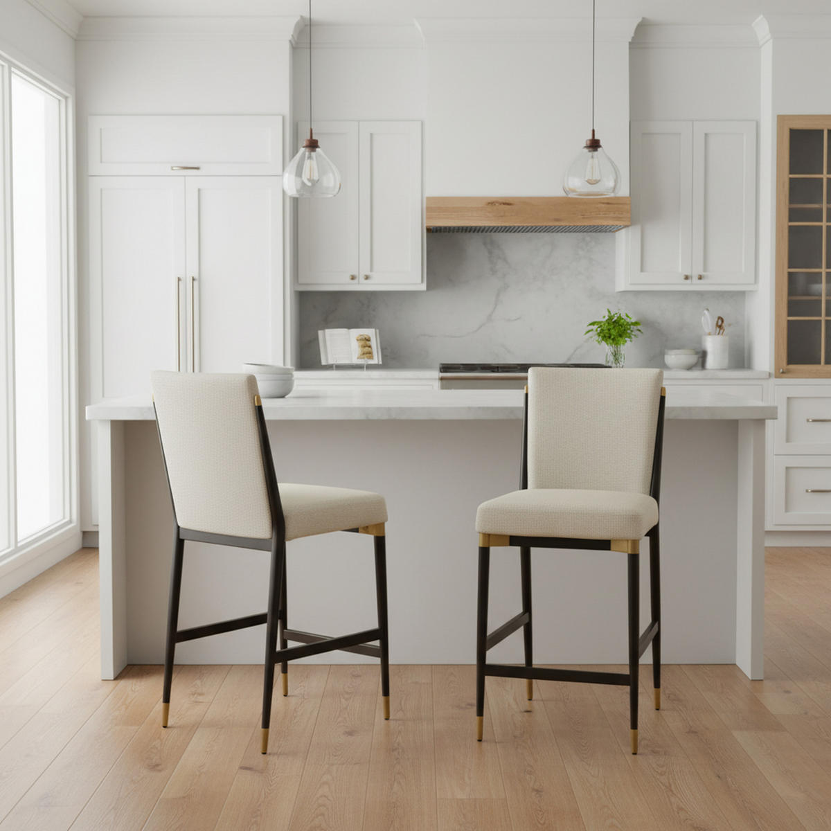 BARHOCKER 2er-Set mit Skandinavisches Design - Weiß, Textil (49/102/59cm) - Urban Meuble