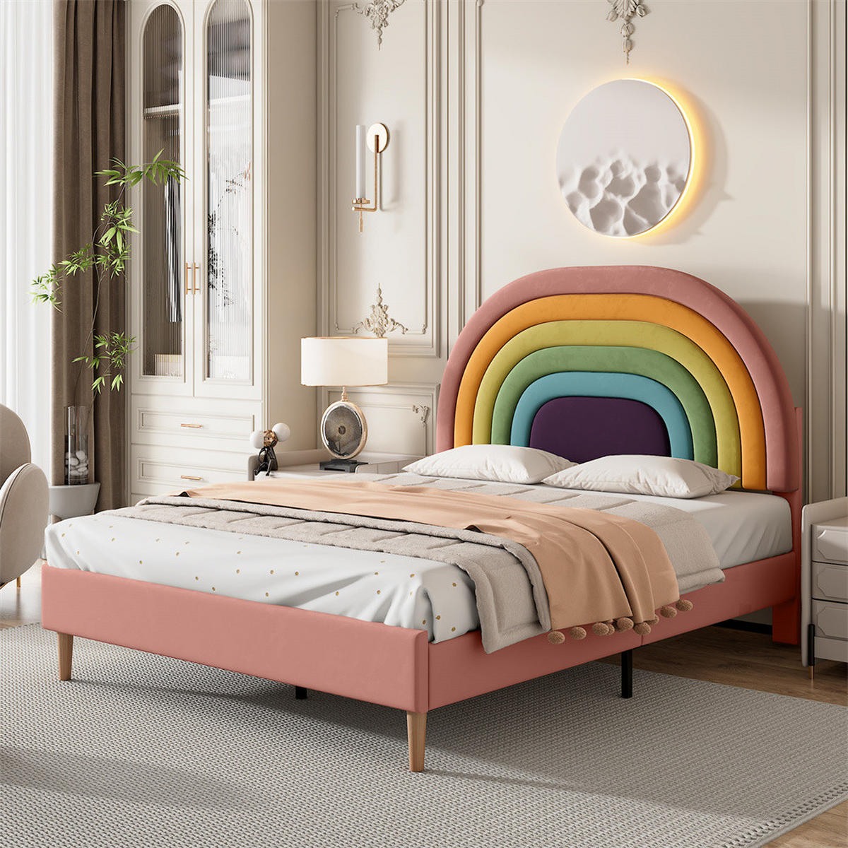 POLSTERBETT 140/200 cm in Rosa Samt - Pink, Holz/Textil (140/200cm) - KOMHTOM