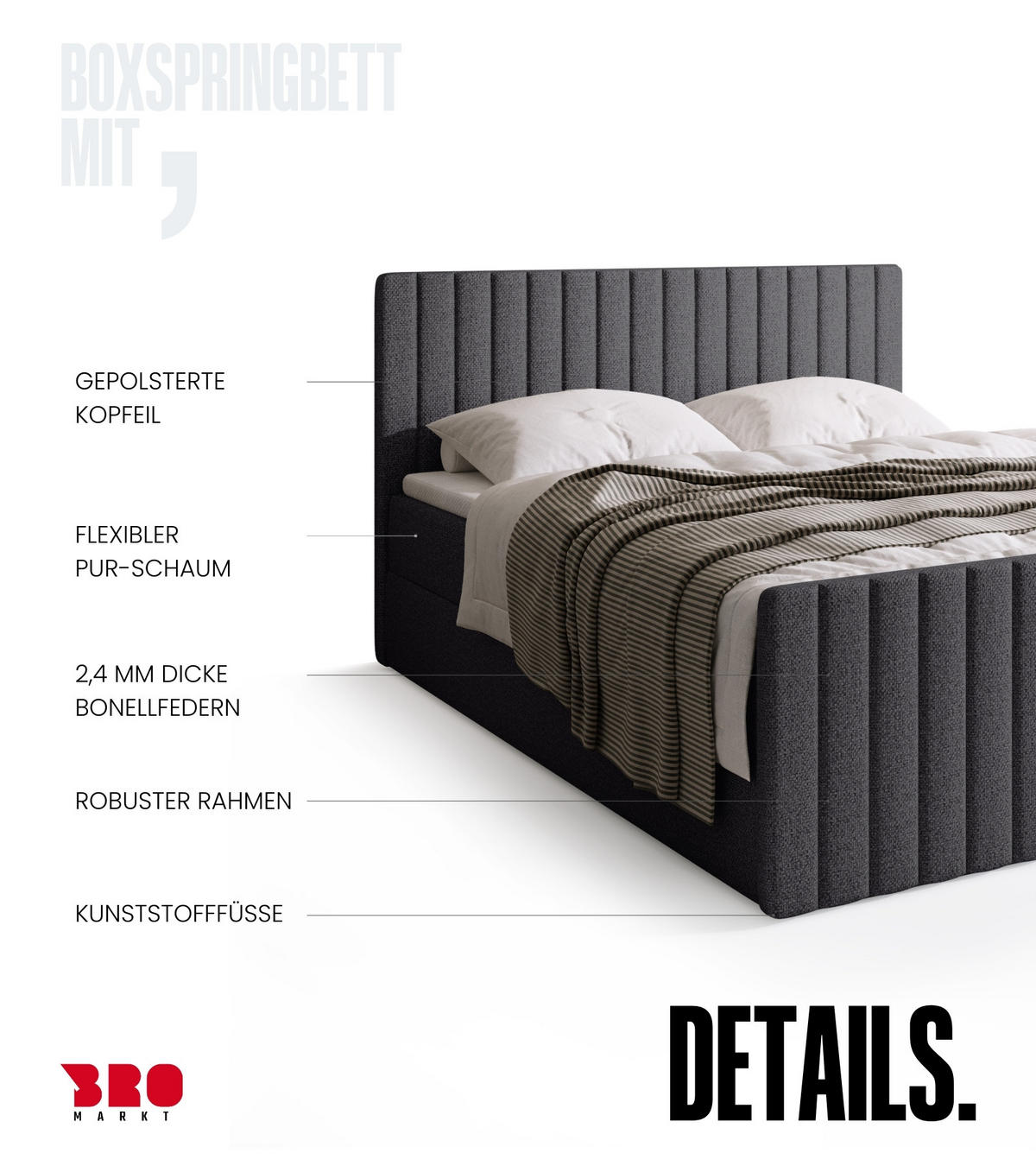 BOXSPRINGBETT Dream Duo mit Topper 140/200 Grau - Grau, Kunststoff (140/200cm) - Bromarkt
