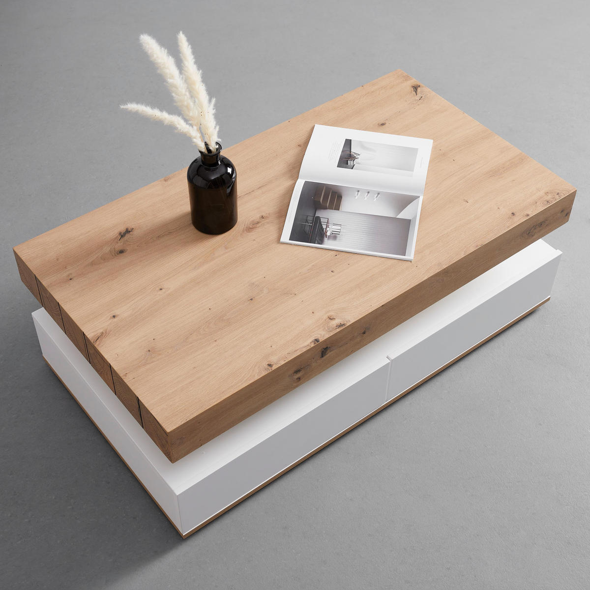COUCHTISCH Cara Weiß/ Eichefarben MDF mit Stauraum - Weiß, Holz (110/60/38cm) - Bessagi Home