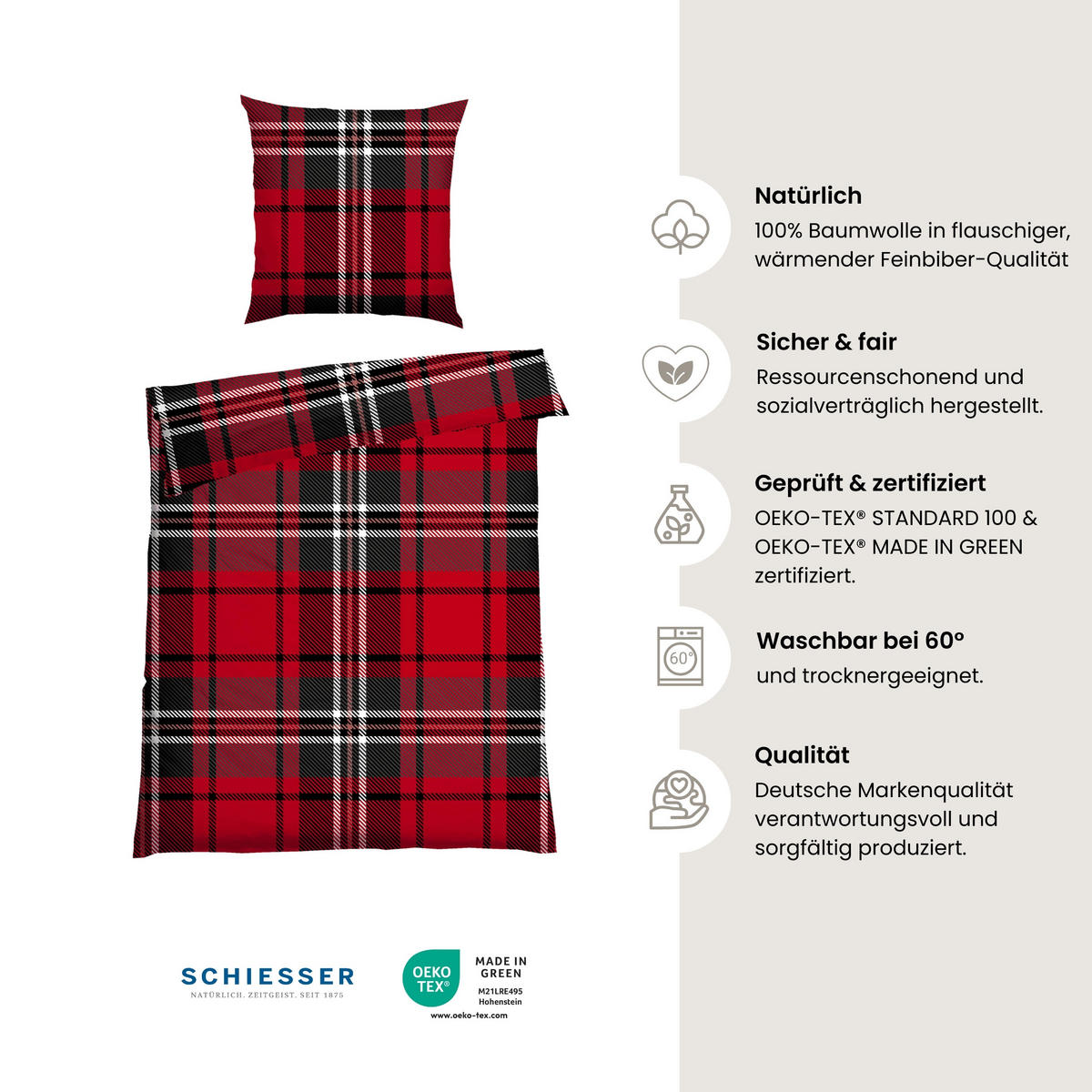 BETTWÄSCHESET Borro - Feinbiber - 2-teilig - 155 x 220 cm - Rot - Rot, Textil (155/220cm) - SCHIESSER