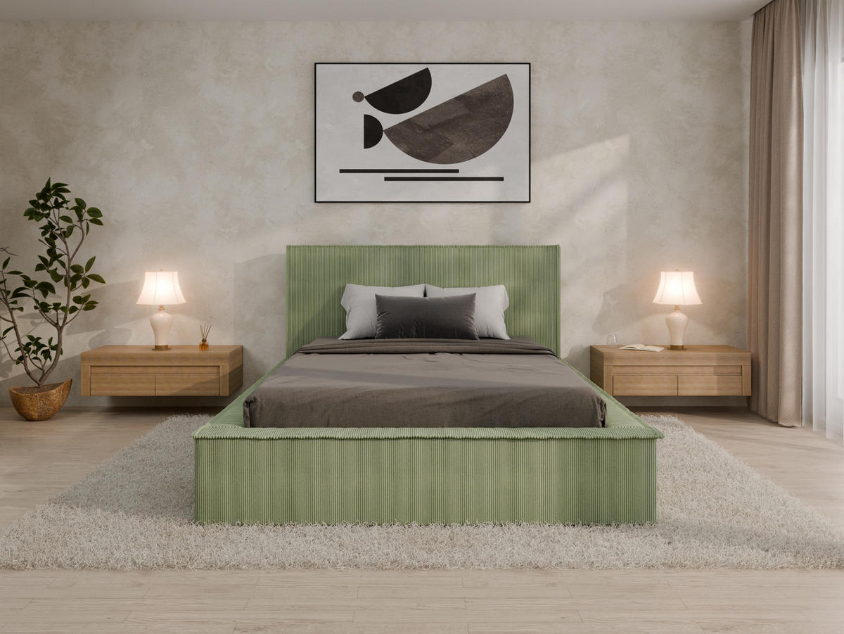 POLSTERBETT SANA 140x200cm Elegantes Polsterbett für modernen Wohnstil , ohne matratze, Grün - Grün, Holz (140/200cm) - Panda Möbel