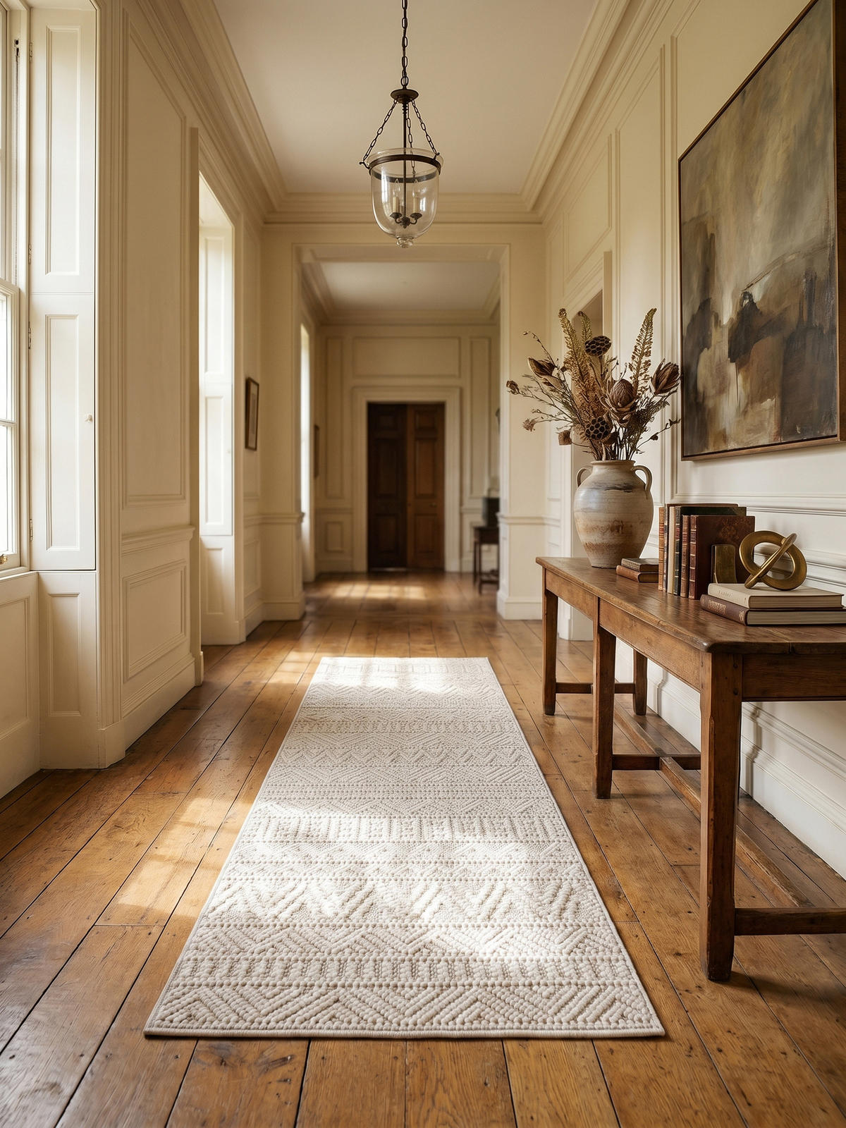TEPPICH Flachgewebe LANGAU in Creme, mit Ethno-Streifen, 80 x 250 cm - Creme, Textil (80/250cm) - KADIMA DESIGN