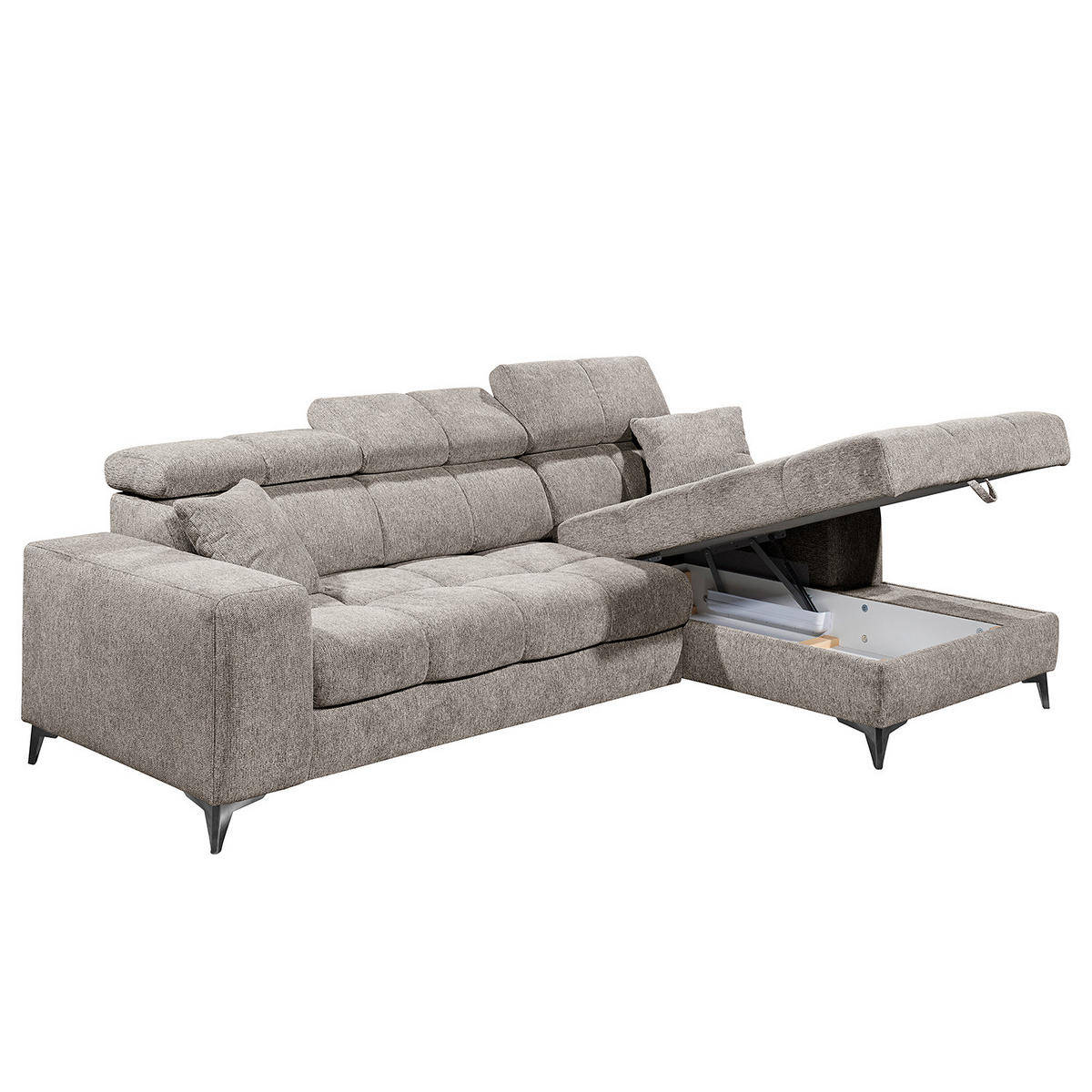 ECKSOFA mit Longchair - Kopfstütze verstellbar, Schlaffunktion, Bettkasten - Taupe/Schwarz, Kunststoff/Textil (268/172cm) - home24
