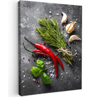 LEINWANDBILD Pfeffer - Kräuter - Gewürze - Beton 60x80 cm - Dunkelgrau, Textil (60/80cm) - MuchoWow