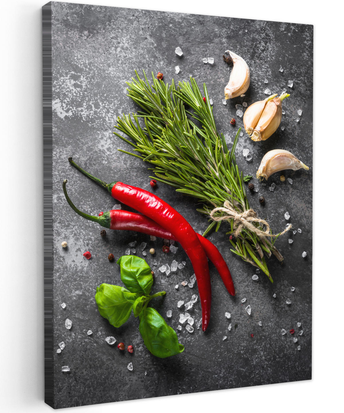 LEINWANDBILD Pfeffer - Kräuter - Gewürze - Beton 60x80 cm - Dunkelgrau, Textil (60/80cm) - MuchoWow
