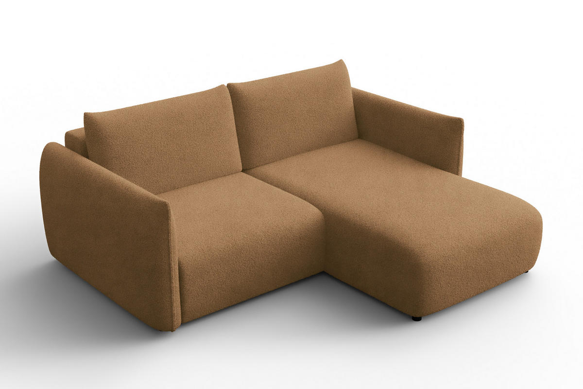 ECKSOFA TAUER 3-Sitzer RECHTS, Bouclé-Stoff braun - Schwarz/Braun, Holz/Textil (206/173cm) - Courtois Laville