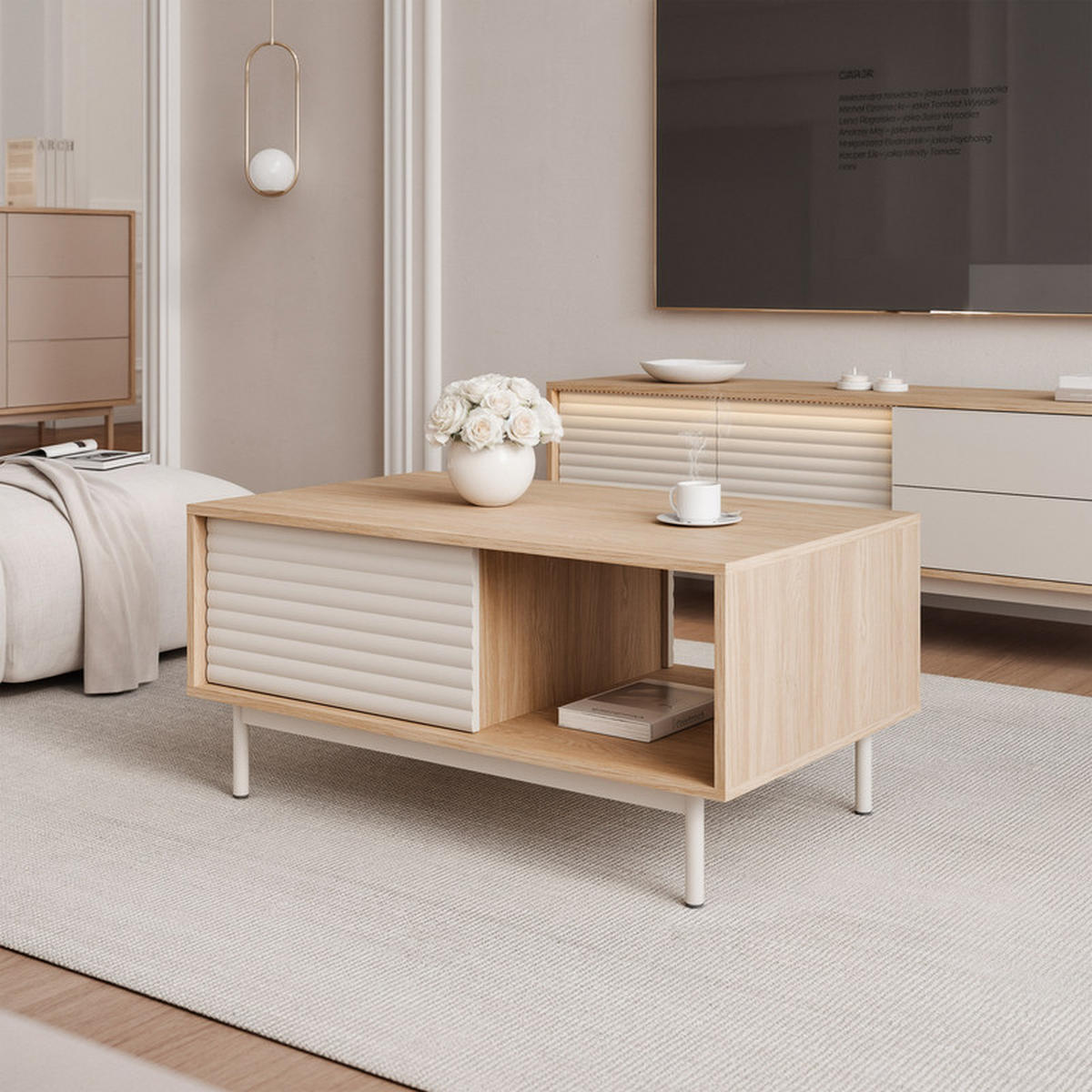 COUCHTISCH LUSSO 100/60/47 cm Rechteckig, Eiche/Kaschmir - Eichefarben, Holzwerkstoff/Metall (60/100/47cm) - Idohome
