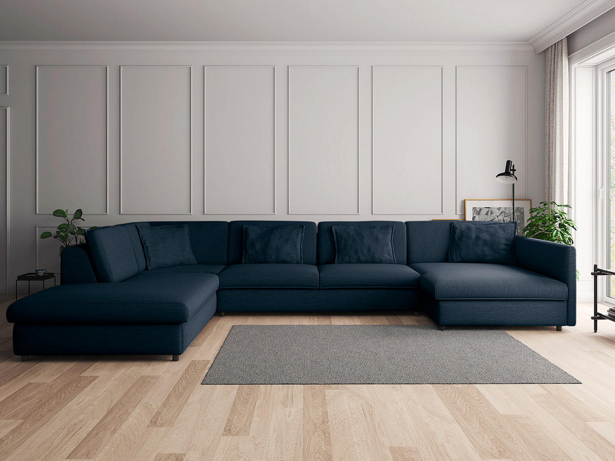 WOHNLANDSCHAFT - Blau/Schwarz, Kunststoff/Textil (431/84/272cm) - home24