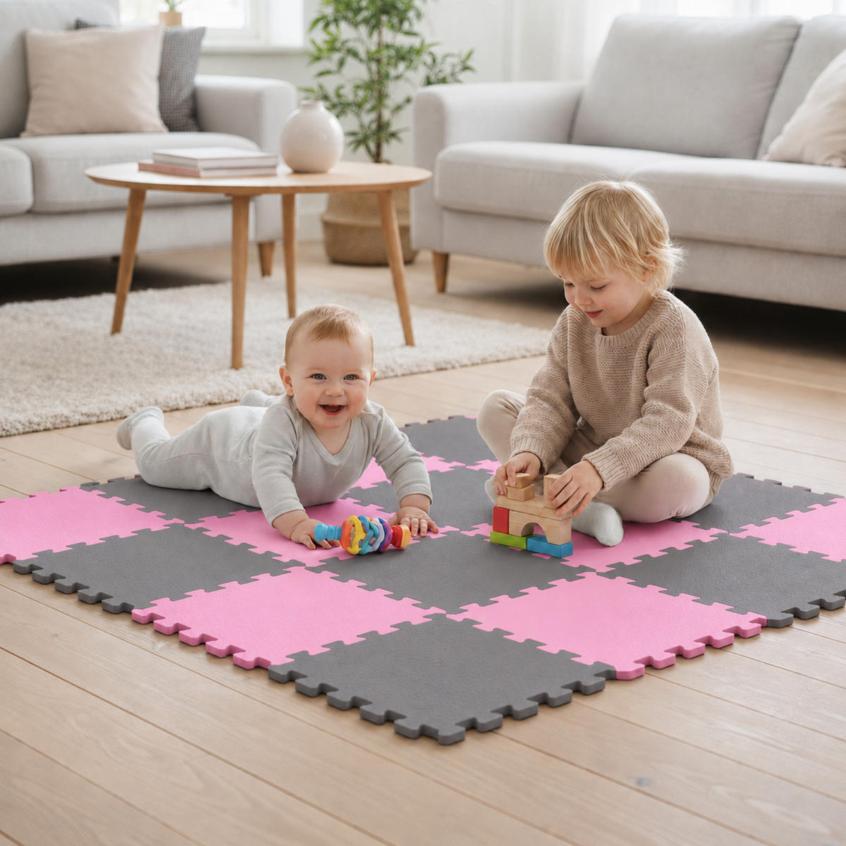 SPIELMATTE ab Null - 180/90/1 cm Puzzlematte Pink - Multicolor, Kunststoff (30/30cm) - Littletom