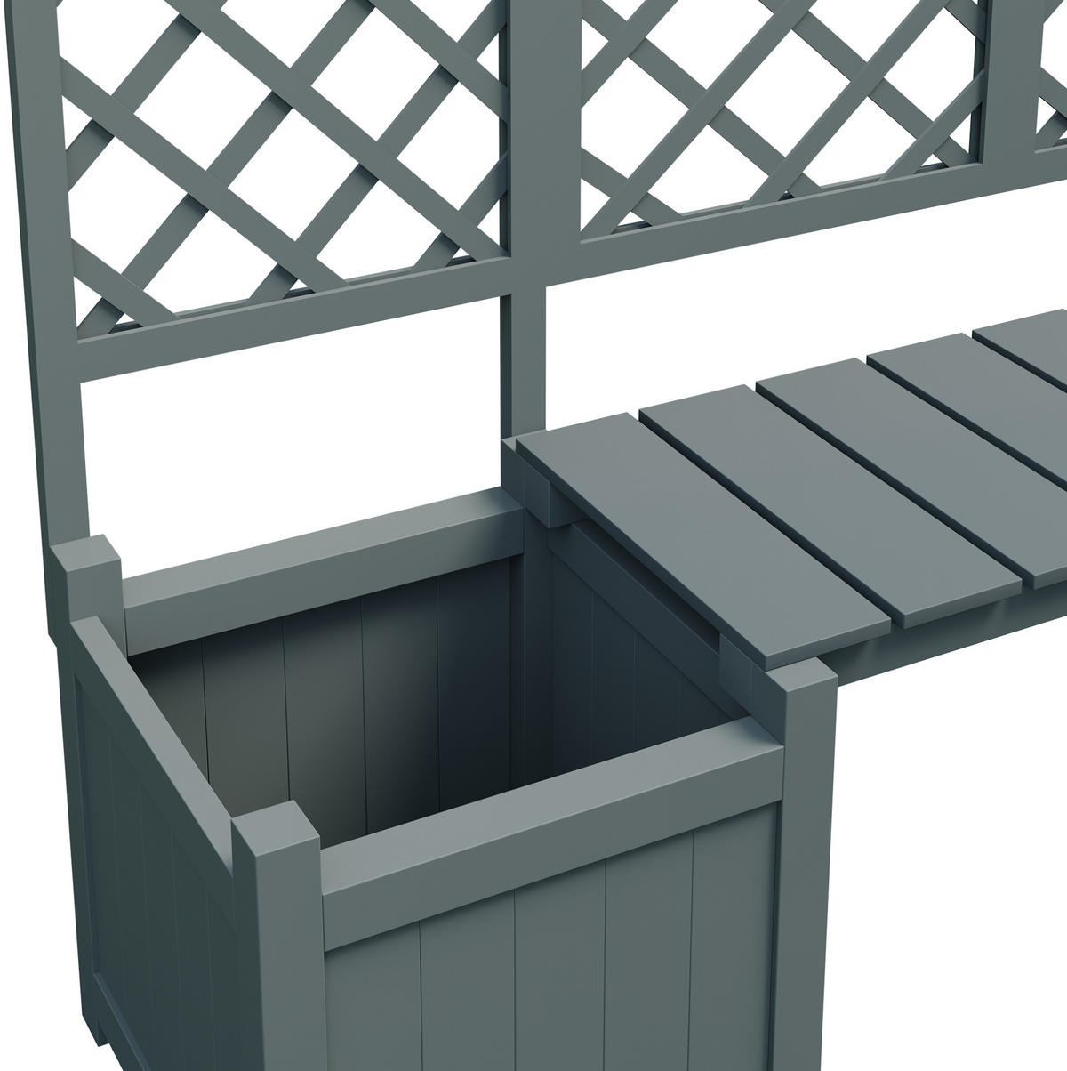 BLUMENKASTENHALTER aus Massivholz 169x145x42 cm in Grau mit Spalier & Sitzfläche - Grau, Holz (42/145/169cm) - Modfu