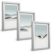 BILDER SET 3er Set - 20x30 cm Silberner Rahmen - Minimalistische Pastellberge - Silberfarben, Kunststoff (20/30cm) - TULUP